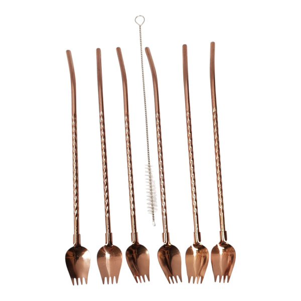 CUCHARAS BOMBILLAS INOX. COLOR COBRE 6 PZAS. MULTIMENAJE