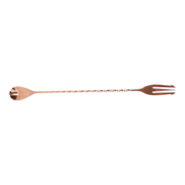 CUCHARA CON TENEDOR BAR INOX. COLOR COBRE 30CM MULTIMENAJE