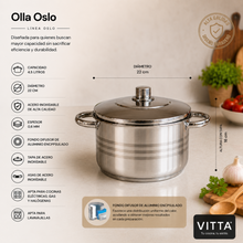 Olla Para Cocina 22 cm 4,5 Litros Acero Inoxidable Plateado Oslo - Vitta