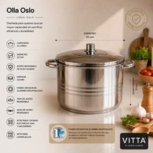 Olla Alta Para Cocina 30 cm 12 Litros Acero Inoxidable Plateado Oslo - Vitta