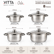 Batería de Cocina 8 Piezas Acero Inoxidable Oslo Vitta
