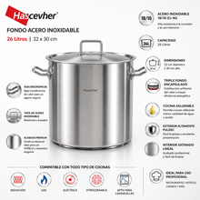 Fondo Acero Inoxidable Inducción 26 Litros con Tapa - Hascevher