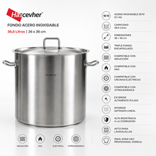 Fondo Acero Inoxidable Inducción 36,6 Litros con Tapa - Hascevher