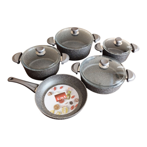 BATERIA INDUCCION ANTIADERENTE GRANITO GRIS 9 PZS. OMS