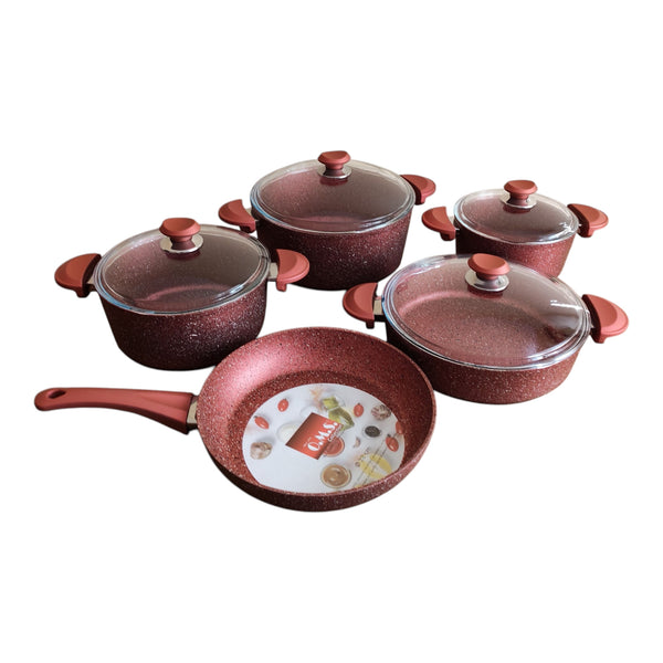 BATERIA INDUCCION ANTIADERENTE GRANITO ROJA 9 PZS. OMS