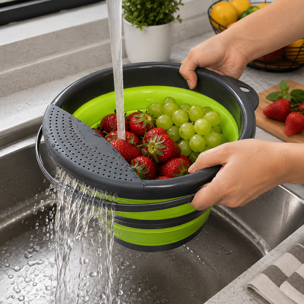 Colador Plegable de Silicona con Recipiente 28,5x24,5 cm - Multimenaje