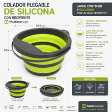 Colador Plegable de Silicona con Recipiente 28,5x24,5 cm - Multimenaje