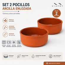Set 2 Pocillos de Arcilla Enlozada 16x6,5cm - Viapot