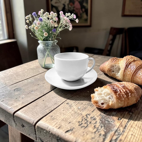 Taza Te Con Platillo Porcelana Blanca 250cc Condor