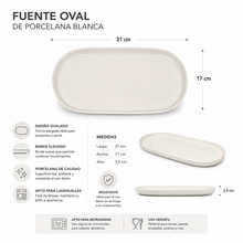 Fuente Oval Porcelana Blanca 31x17x3,5 cm - Multimenaje