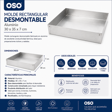 Molde Rectangular Desmontable Aluminio Oso 30x35x7 cm - Oso