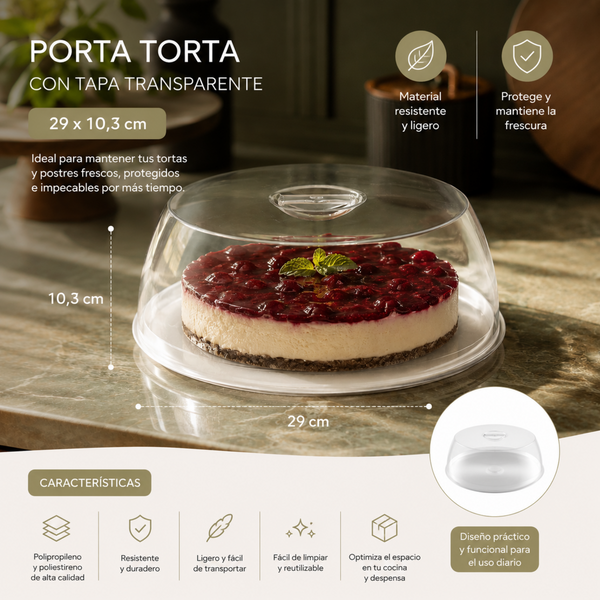 Porta Torta Con Tapa Polipropileno Y Poliestireno Transparente 29x10,3cm Uz