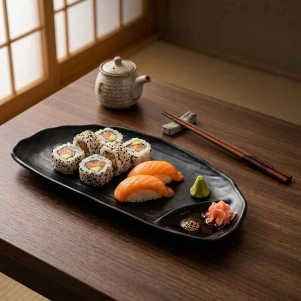 Plato Sushi Con Division Melamina Negra 29Cm Multimenaje