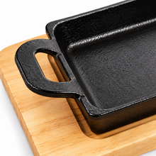 Plato Rectangular de Hierro Fundido con Base de Madera 20x12 cm - Multimenaje