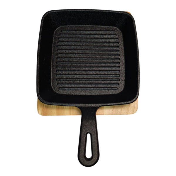 SARTEN HIERRO FUNDIDO CON BASE MADERA 20CM MULTIMENAJE