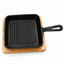 Sartén Grill Hierro Fundido con Base de Madera 20x20 cm - Multimenaje
