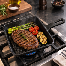 Sartén Grill Hierro Fundido con Base de Madera 20x20 cm - Multimenaje