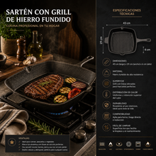 Sarten Con Grill Cuadrado De Hierro Fundido 43x29x6cm - Multimenaje