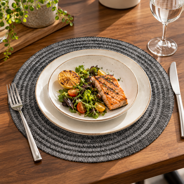 Individual de Mesa Redondo PVC Gris Trenzado 38 cm Multimenaje
