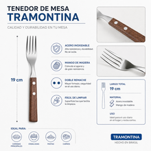Tenedor de Mesa Acero Inoxidable Mango Madera 19 cm - Tramontina