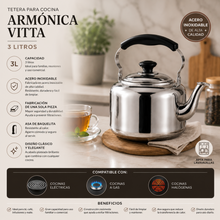 Tetera Para Cocina 3 Litros Acero Inoxidable Plateado Armonica - Vitta