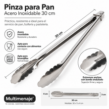 Pinza para Pan Acero Inoxidable 30 cm Multimenaje