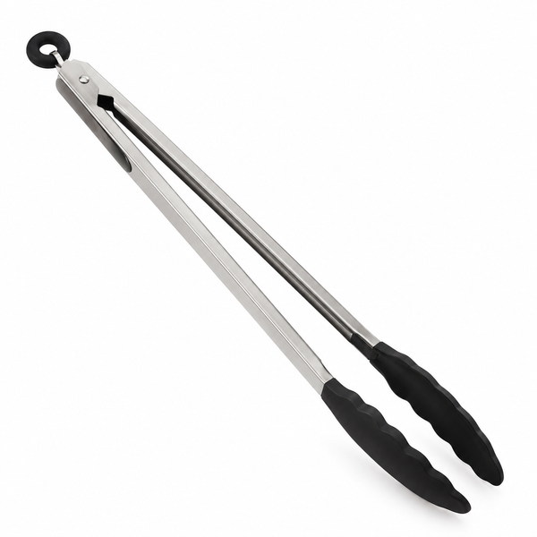 Pinza de Cocina Acero Inoxidable con Silicona Negra 40 cm - Multimenaje