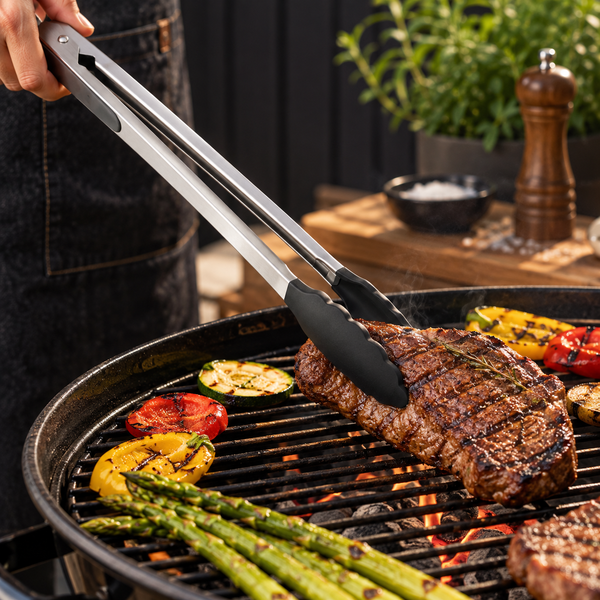 Pinza de Cocina Acero Inoxidable con Silicona Negra 40 cm - Multimenaje