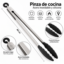Pinza de Cocina Acero Inoxidable con Silicona Negra 40 cm - Multimenaje
