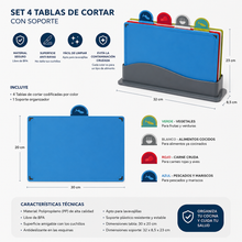 Set 4 Tablas de Cortar Codificadas con Soporte 30x20cm - Multimenaje