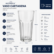 Vaso Alto de Vidrio Cartagena 470 ml 9 x 16 cm-  Multimenaje