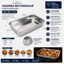 Asadera Rectangular de Acero Inoxidable 40 x 30 x 7 cm - Multimenaje