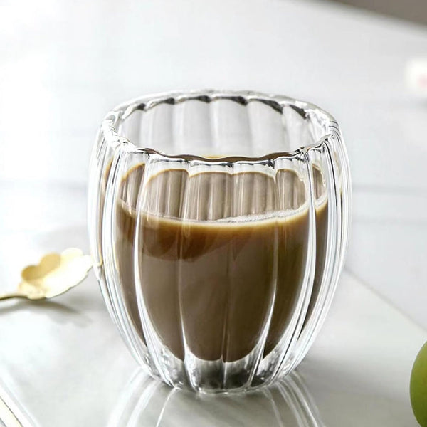 Vaso Para Café Ondulado Doble Pared De Vidrio Borosilicato 7x8cm Multimenaje