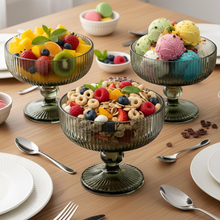 Copa Postre Estriada Vidrio Gris 300ml 12x10x10cm - Multimenaje