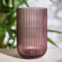 VASO ESTRIADO VIDRIO MORADO 8X8X13CM 410ML MULTIMENAJE
