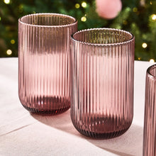 VASO ESTRIADO VIDRIO MORADO 8X8X13CM 410ML MULTIMENAJE