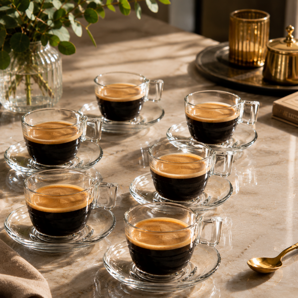 Tazas Para Café Con Platillo Set 6 Unidades 110 Ml Vidrio Transparente - Vitta