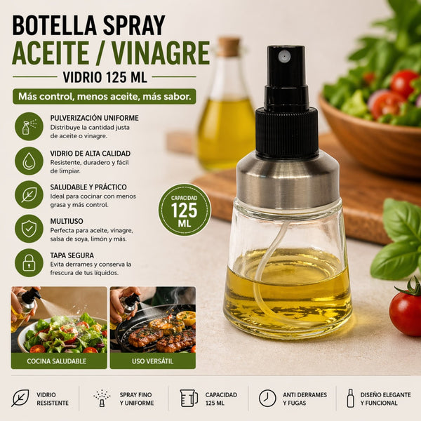 Botella Spray Aceite Vinagre Vidrio 125ml Multimenaje