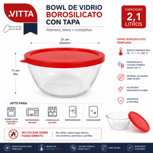 Bowl de Vidrio Borosilicato con Tapa 2,1L 21x11cm - Vitta