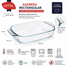 Asadera Rectangular Vidrio Borosilicato 2L 30,2x19,7x5,9cm - Vitta