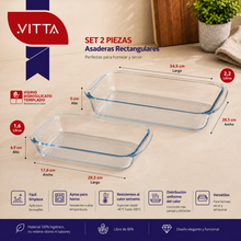 Asaderas Para Horno Rectangulares Set 2 Piezas Vidrio Transparente - Vitta