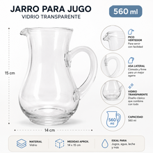 Jarro para Jugo de Vidrio Transparente 560 ml 14x15 cm - Multimenaje