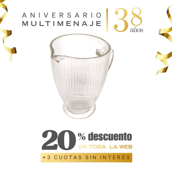 Jarra Estriada Vidrio Transparente 1350 cc - Multimenaje - Aniversario 38 años