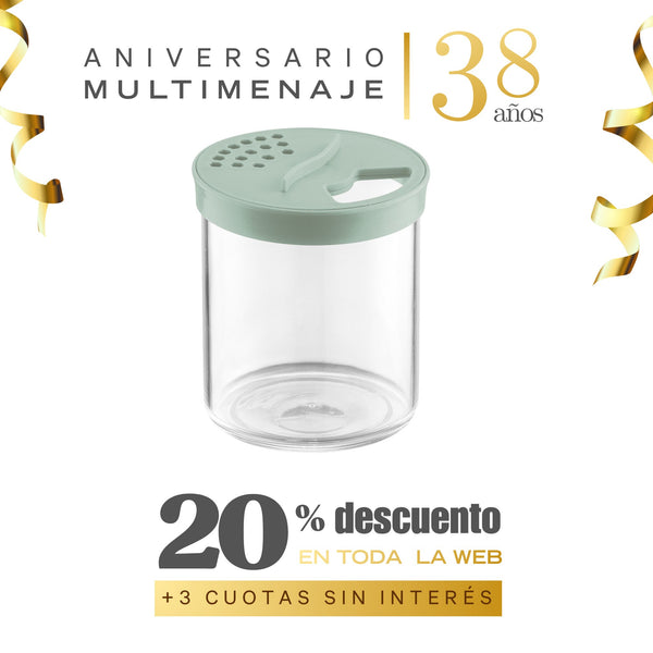 Especiero Acrílico Transparente Con Tapa Verde 250ml - Uz - Aniversario 38 años