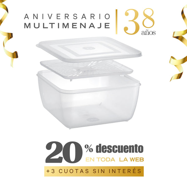Contenedor Con Escurridor Y Tapa Polipropileno Resistente 5lt - Uz - Aniversario 38 años