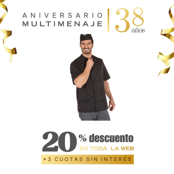 Chaqueta Chef Negra Con Respirador Talla XL - Multimenaje - Aniversario 38 años