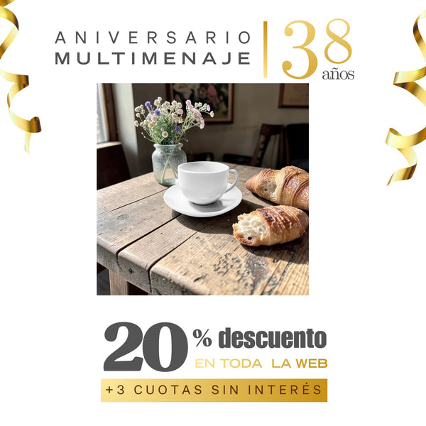 Taza Té Con Platillo Porcelana Blanca 250cc - Condor - Aniversario 38 años