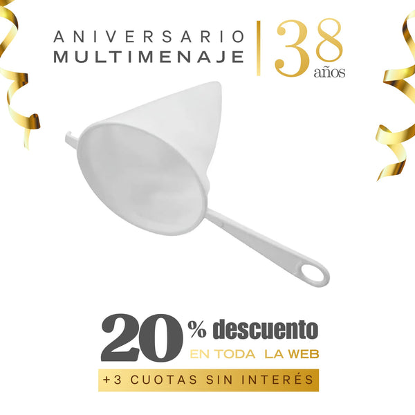 Colador Franela Blanco 16cm - Multimenaje - Aniversario 38 años