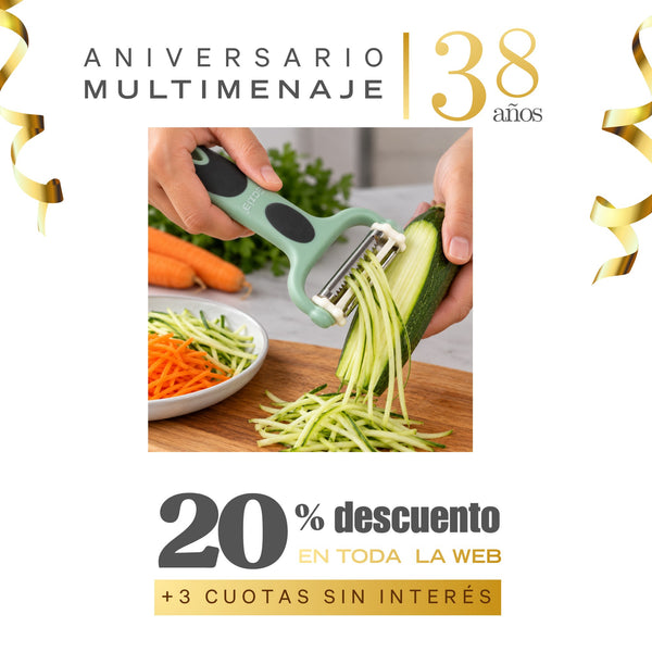 Pelador de Verduras 3 en 1 Acero Inoxidable 15 cm - Multimenaje - Aniversario 38 años