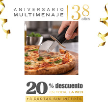 Cortador de Pizza Acero Inoxidable Rueda 9 cm Mango Negro - Multimenaje - Aniversario 38 años